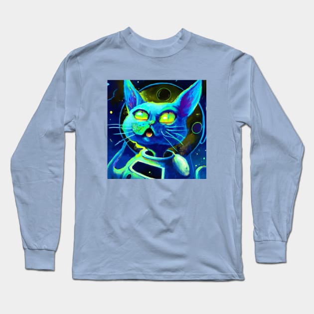 Blue Astronaut Cat is in Awe of the Expansive Universe Long Sleeve T-Shirt by Star Scrunch